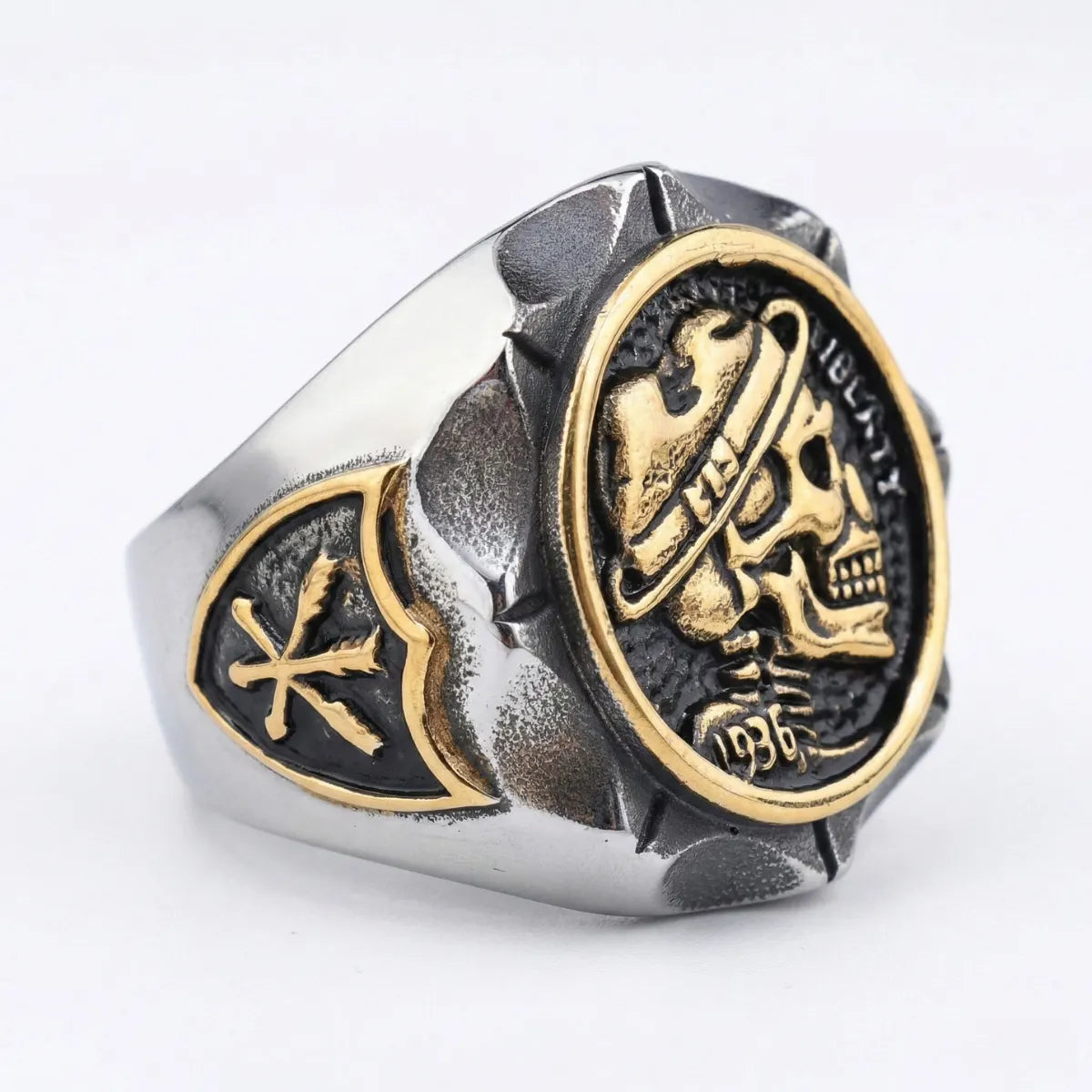 1936 Hobo Nickel Skull Coin Ring Gold Details