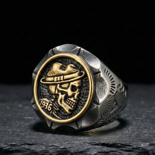 1936 Hobo Nickel Skull Coin Ring Gold