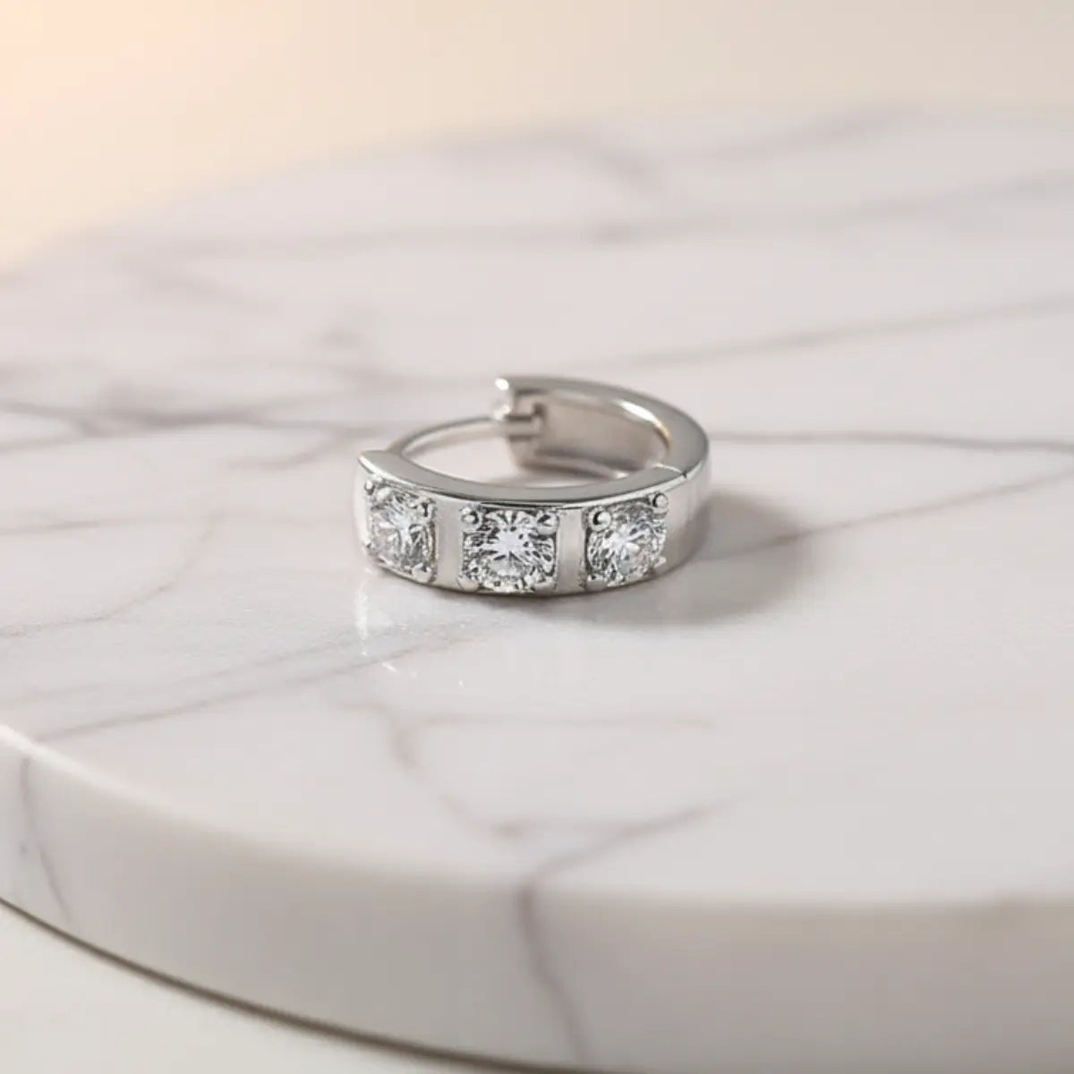 3.5mm Chunky Diamond Huggie Hoop Earrings White Gold Close Up