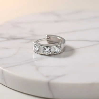 3.5mm Chunky Diamond Huggie Hoop Earrings White Gold Close Up