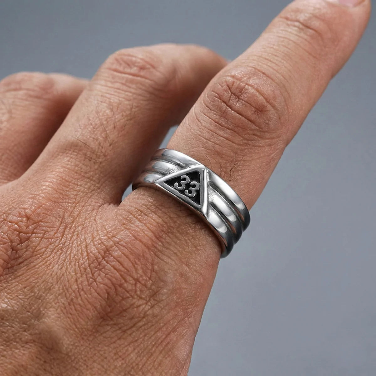 33rd Degree Ring Silver Worn by Male Model
