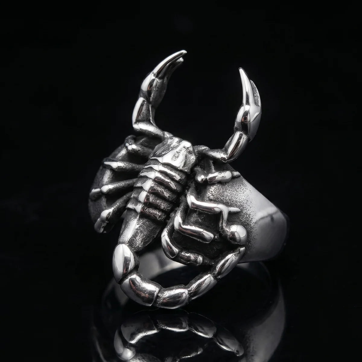 3D Scorpion Ring Silver Front View Premium Stainless Steel Mens Animal Jewelry
