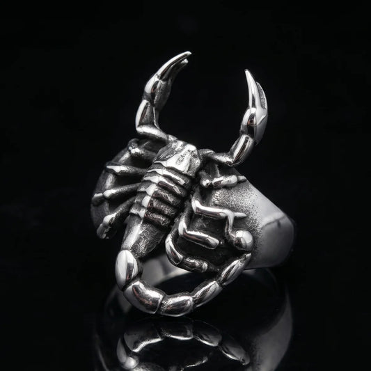 3D Scorpion Ring Silver Front View Premium Stainless Steel Mens Animal Jewelry