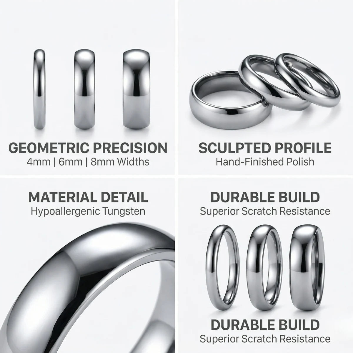 4mm 6mm 8mm Tungsten Carbide Rings Features