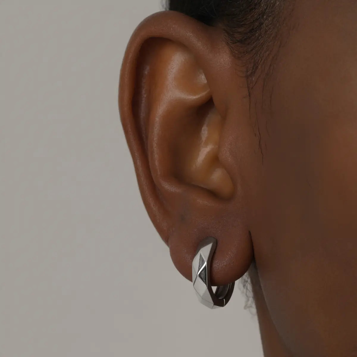 4mm Irregular Chunky Hoop Earrings White Gold Worn By Male Model