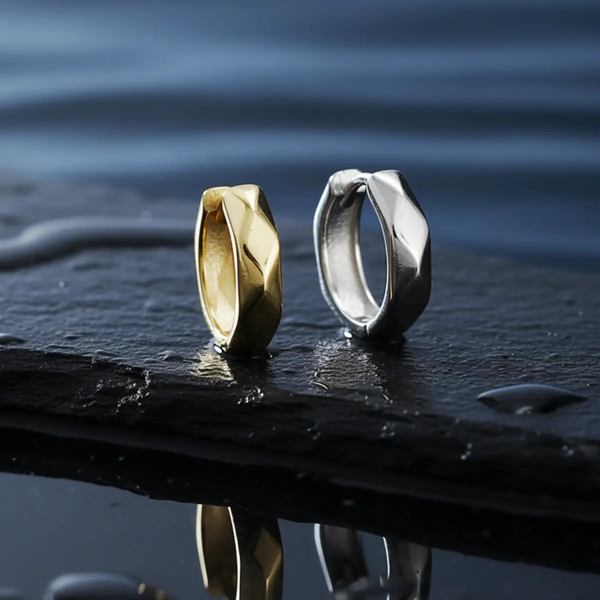 4mm Irregular Chunky Hoop Earrings White Gold And Gold