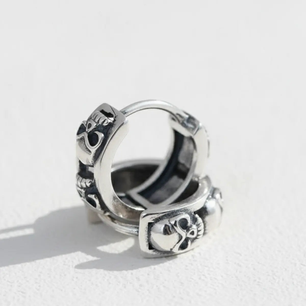 5mm Silver Skull Head Huggie Hoop Earrings Front