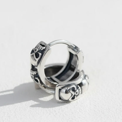 5mm Silver Skull Head Huggie Hoop Earrings Front