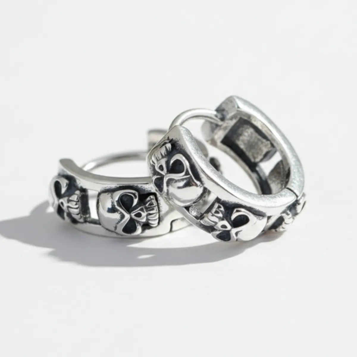 5mm Silver Skull Head Huggie Hoop Earrings Side