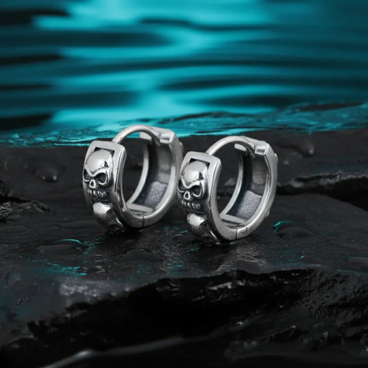 5mm Silver Skull Head Huggie Hoop Earrings
