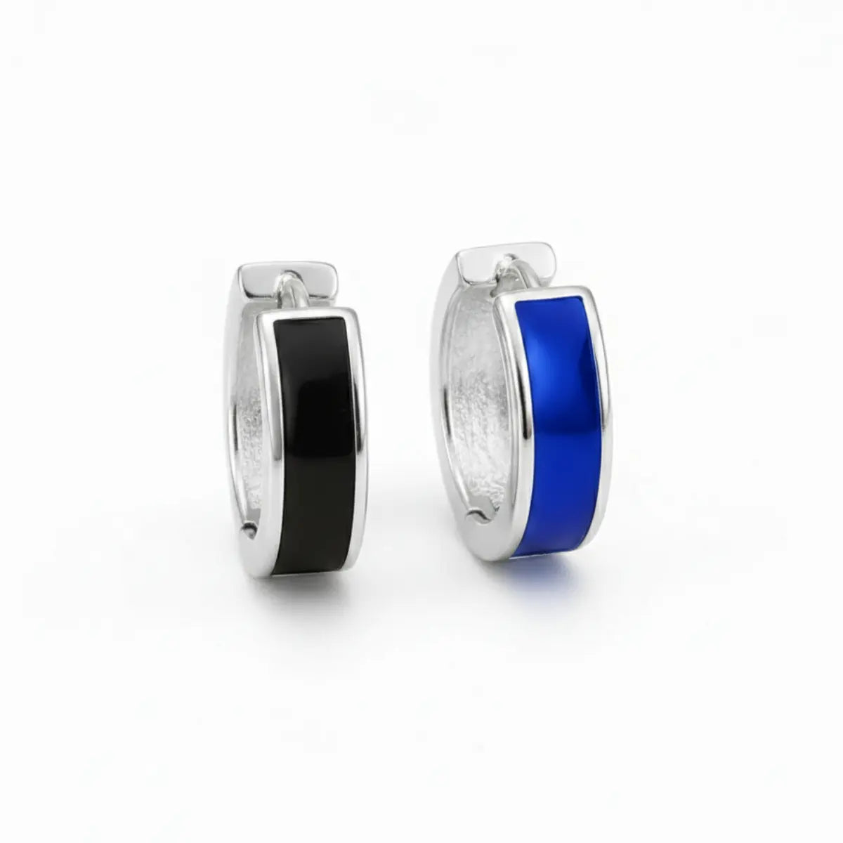 5mm Sterling Silver Hoop Earrings Blue and Black Details