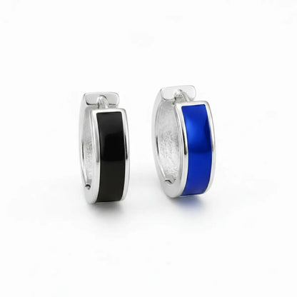 5mm Sterling Silver Hoop Earrings Blue and Black Details