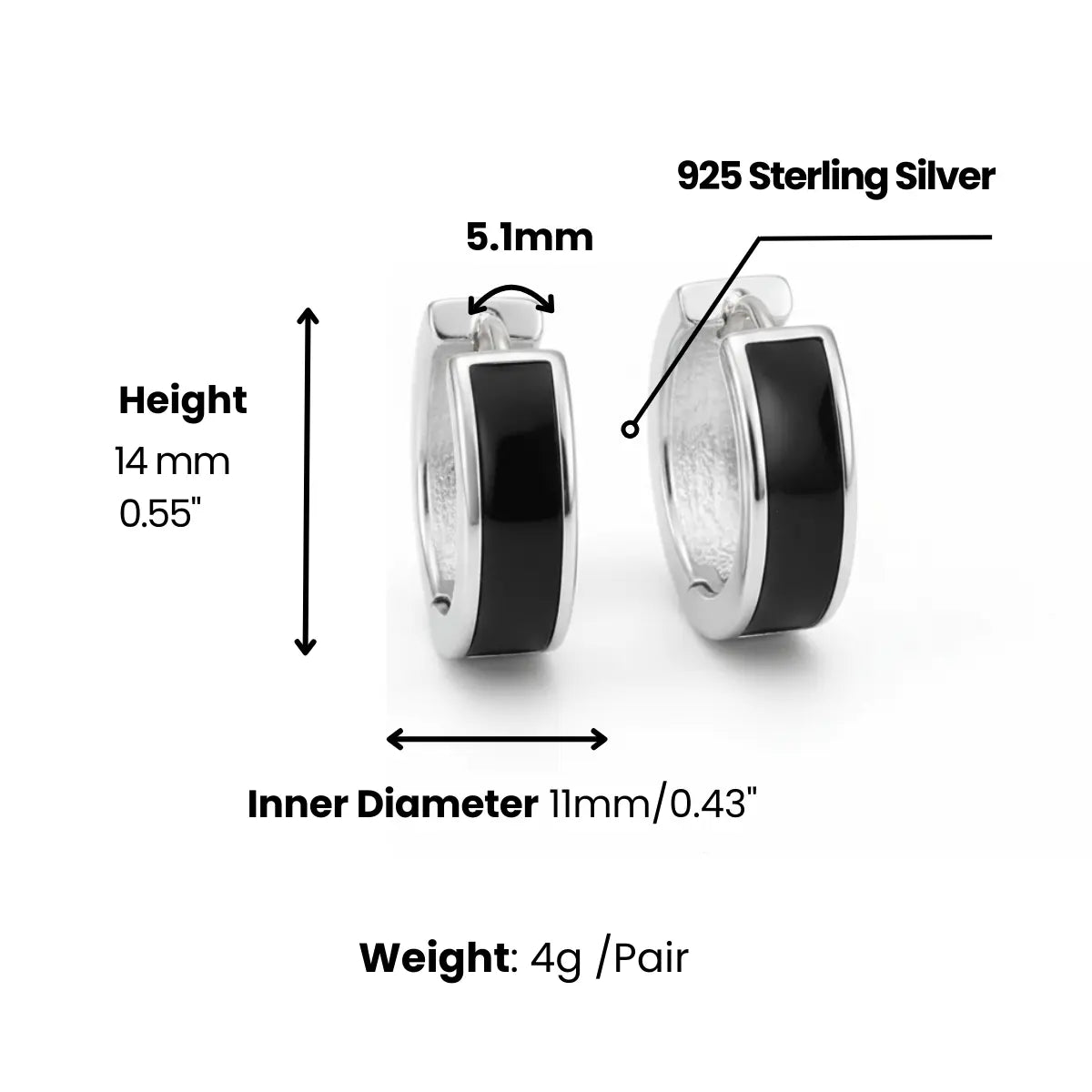 5mm Sterling Silver Hoop Earrings Dimensions and Weight