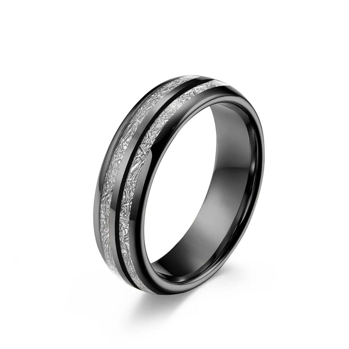 6mm Double Inlay Meteorite Tungsten Ring