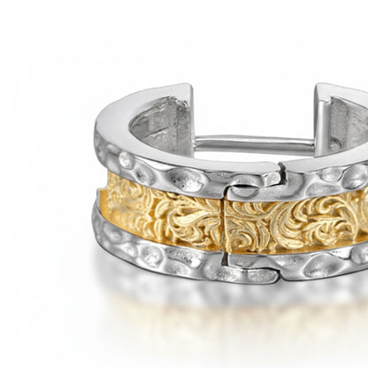 6mm Huggie Hoop Earrings 18K Two Tone Gold Close Up