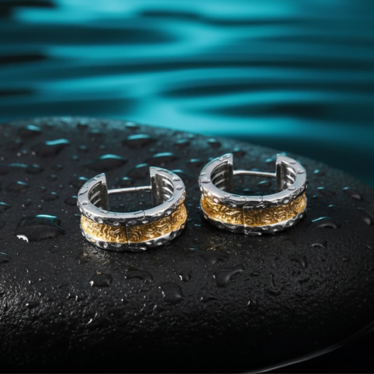 6mm Huggie Hoop Earrings 18K Two Tone Gold