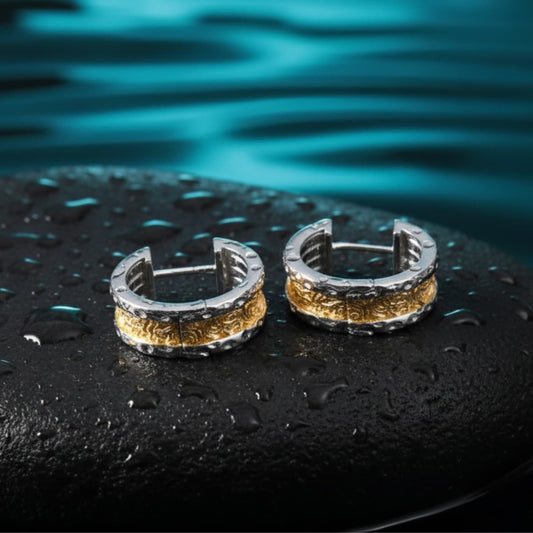 6mm Huggie Hoop Earrings 18K Two Tone Gold