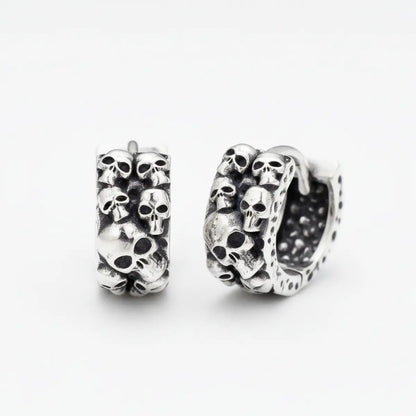 6mm Silver Skull Cluster Huggie Hoop Earrings Front