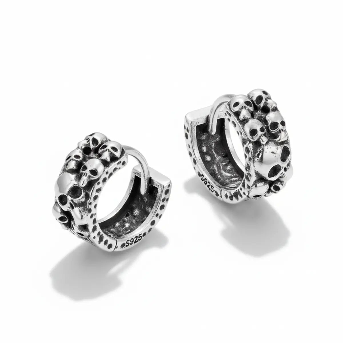 6mm Silver Skull Cluster Huggie Hoop Earrings Side