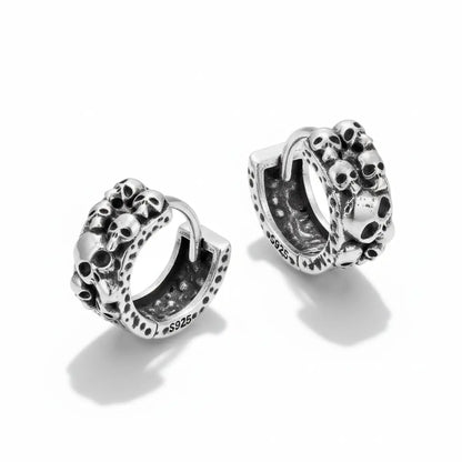 6mm Silver Skull Cluster Huggie Hoop Earrings Side