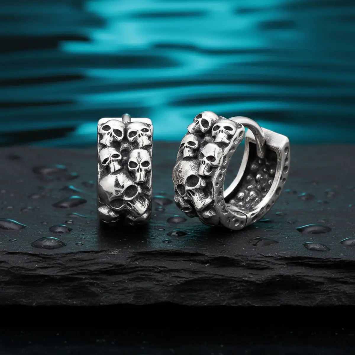 6mm Silver Skull Cluster Huggie Hoop Earrings