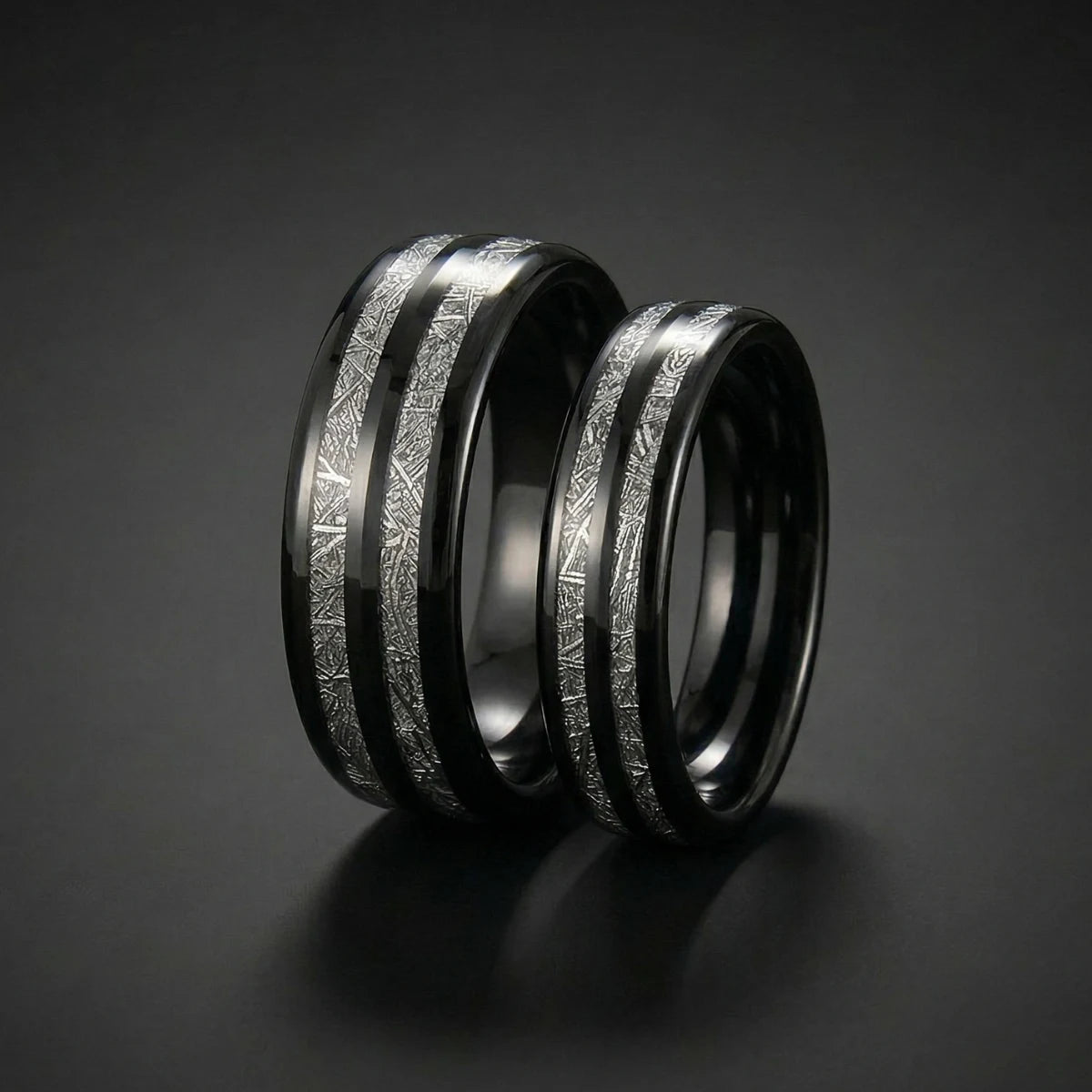 6mm and 8mm Double Inlay Meteorite Tungsten Ring