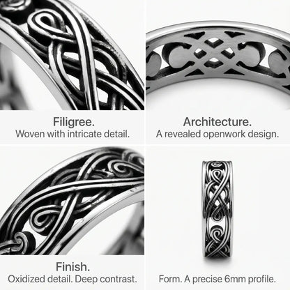 6mm Filigree Knot Band Design Features 316L Stainless Steel Openwork Ring