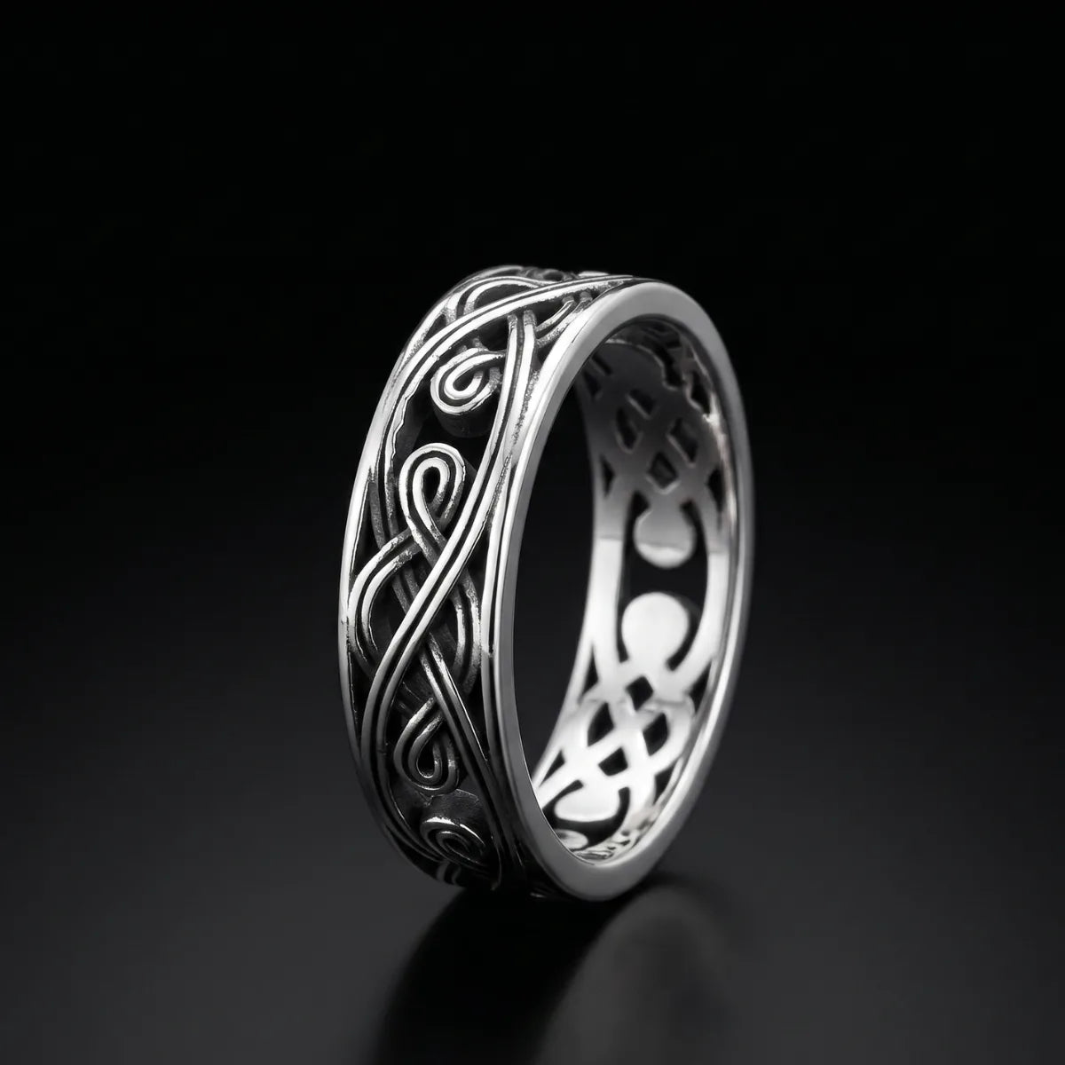 6mm Filigree Knot Band Front View Premium Stainless Steel Celtic Jewelry