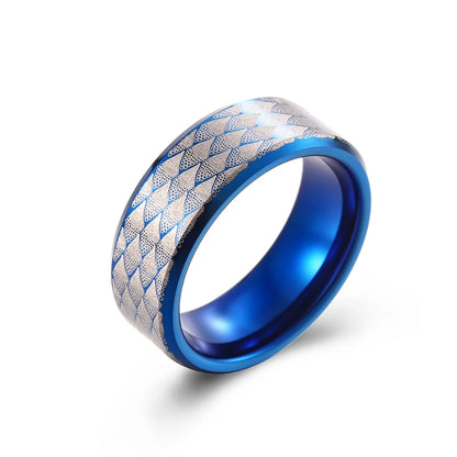 8mm Blue Snake Scale Tungsten Ring
