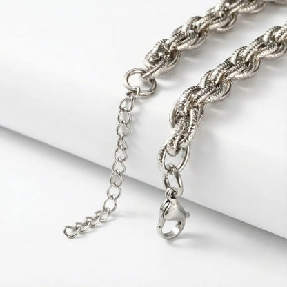 8mm Stainless Steel Textured Link Chain Bracelet Silver Details