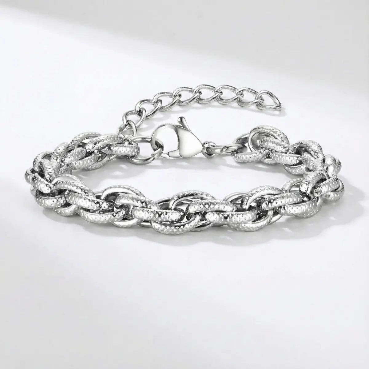 8mm Stainless Steel Textured Link Chain Bracelet Silver