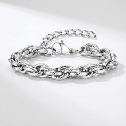 8mm Stainless Steel Textured Link Chain Bracelet Silver