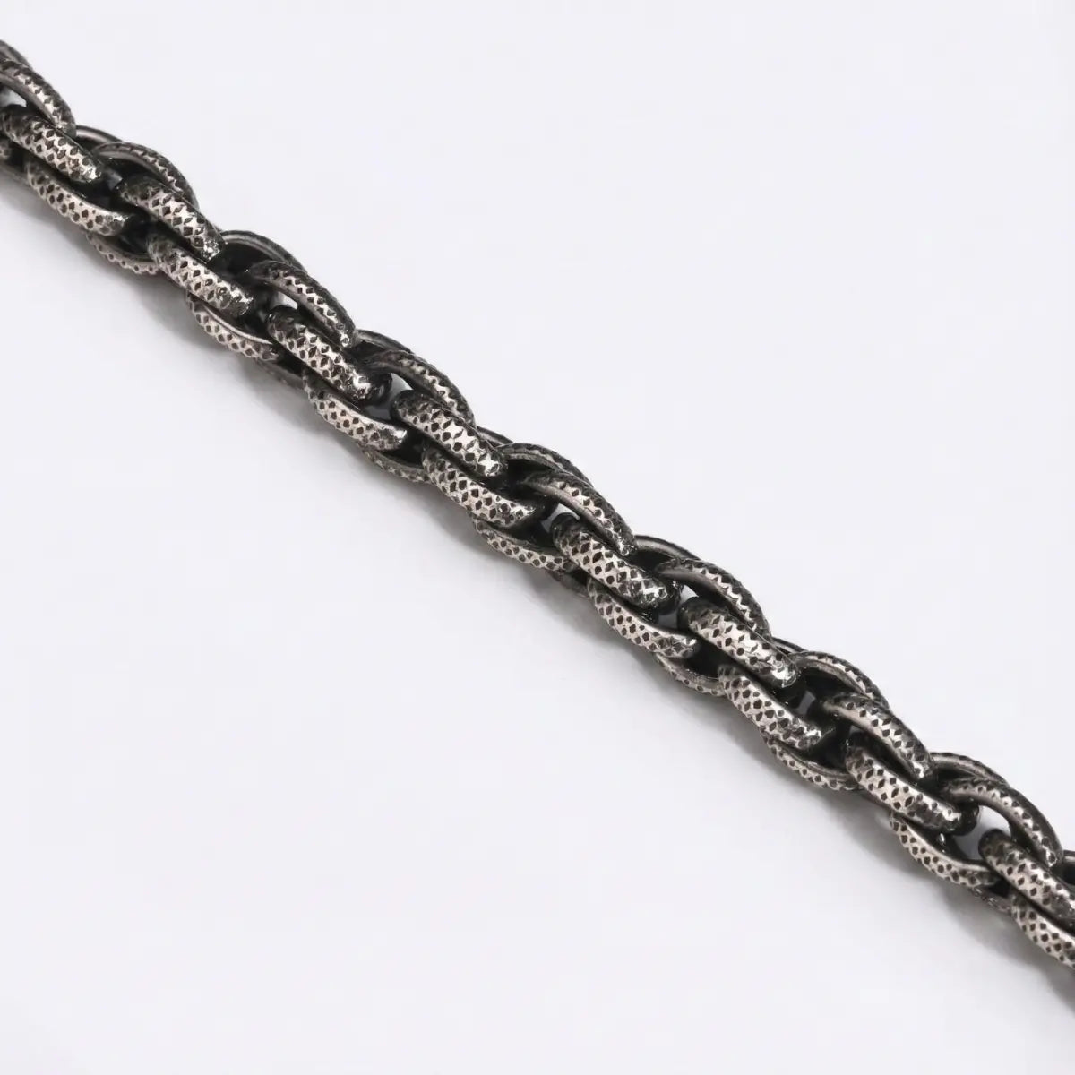 8mm Stainless Steel Textured Link Chain Bracelet Vintage Silver Details