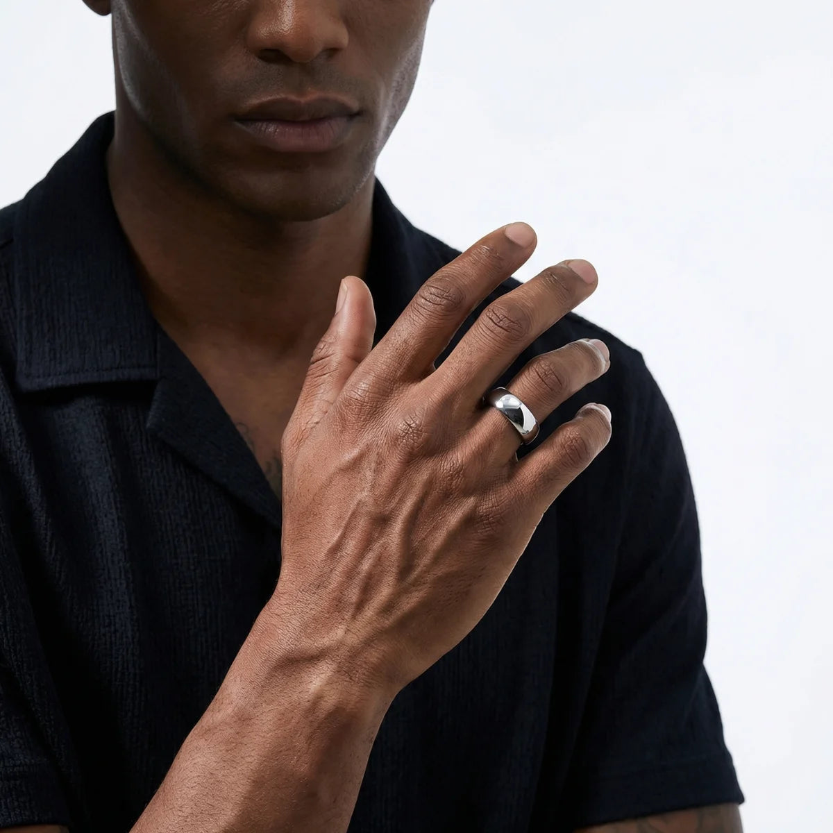 8mm Tungsten Carbide Ring Worn by Male Model