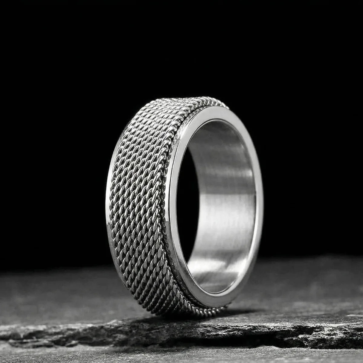 8mm Silver Men's Mesh Fidget Ring Spinner Band