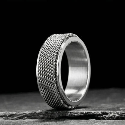 8mm Silver Men's Mesh Fidget Ring Spinner Band