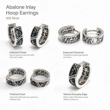 925 Silver Abalone Inlay Hoop Earrings Multi Angle Product Feature Showcase