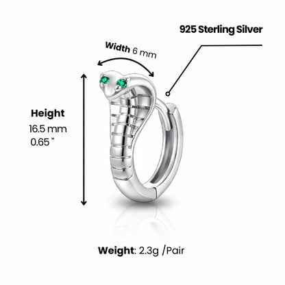25 Silver Emerald Cobra Hoop Earrings Dimensions and Weight