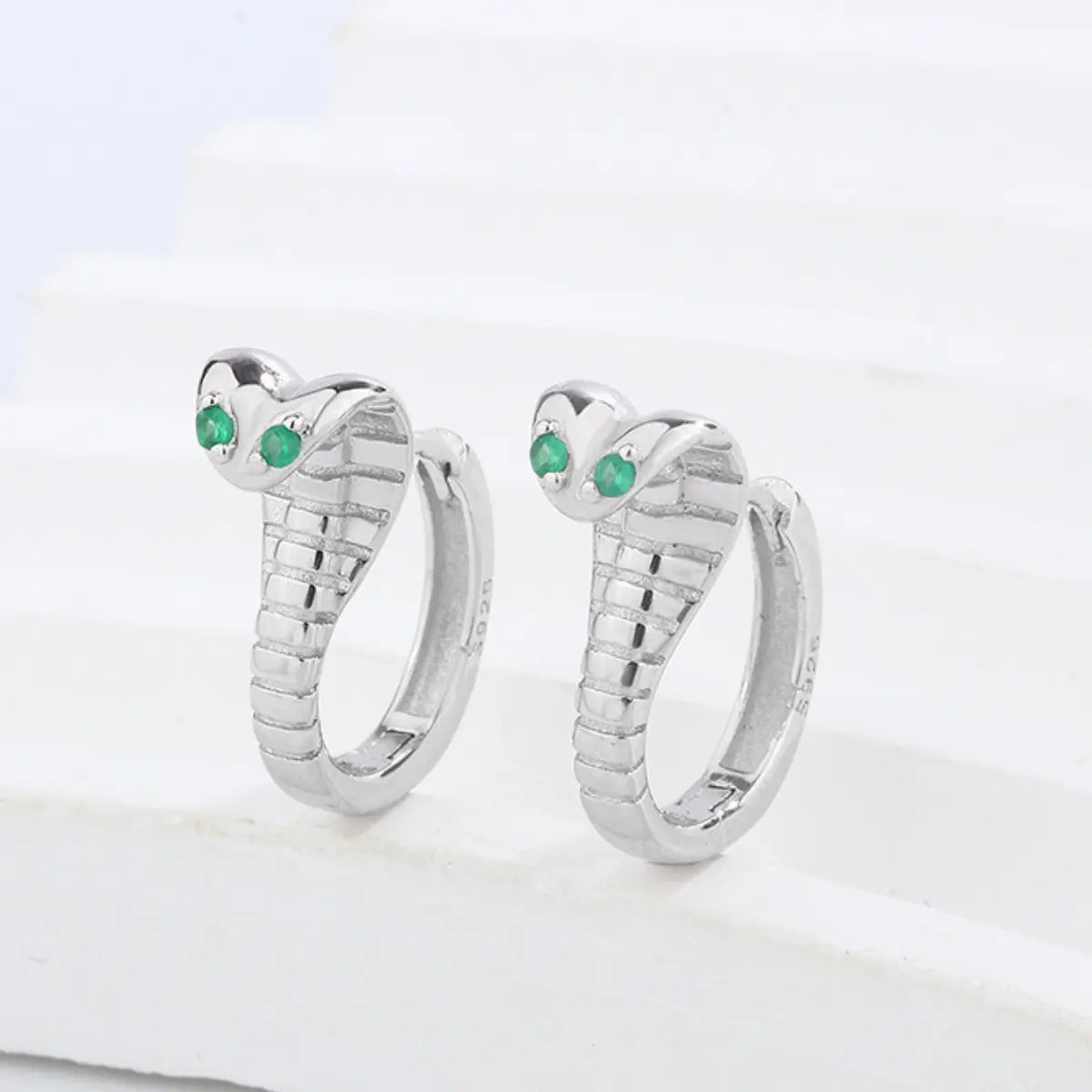 925 Silver Emerald Cobra Hoop Earrings Front