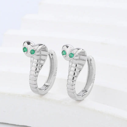 925 Silver Emerald Cobra Hoop Earrings Front