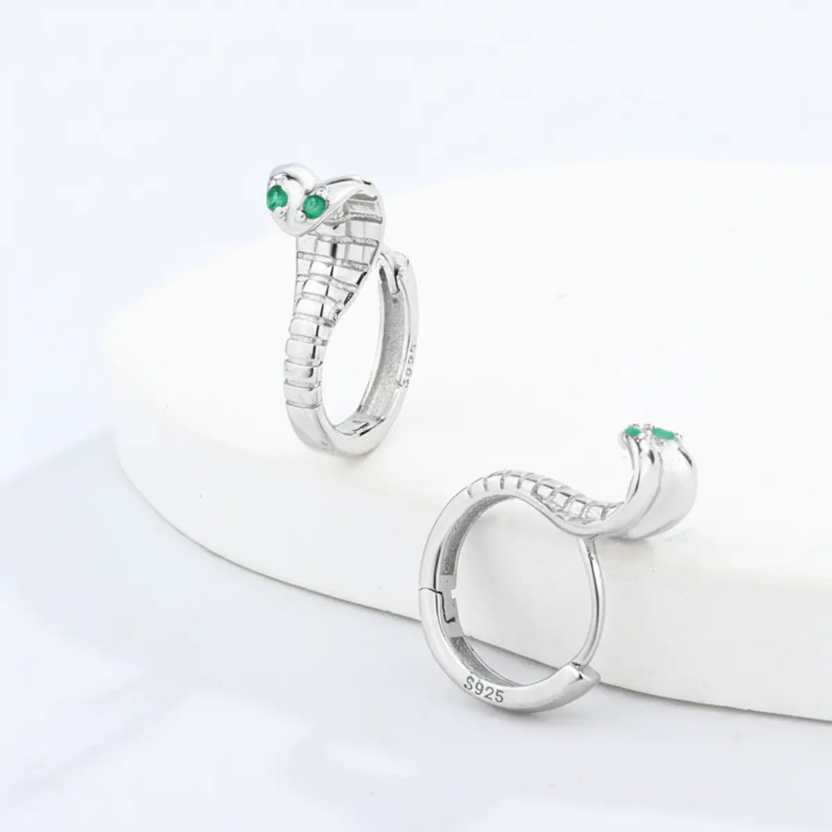 925 Silver Emerald Cobra Hoop Earrings Side