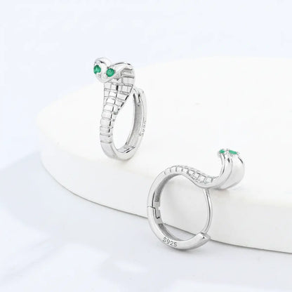 925 Silver Emerald Cobra Hoop Earrings Side