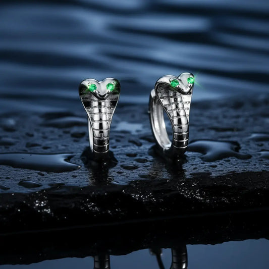 925 Silver Emerald Cobra Hoop Earrings