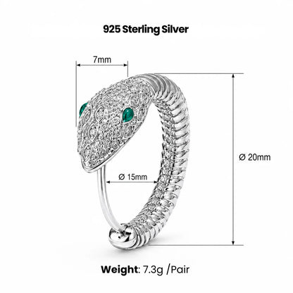 925 Silver Emerald Eye Snake Hoop Earrings Dimensions and Weight Infographic
