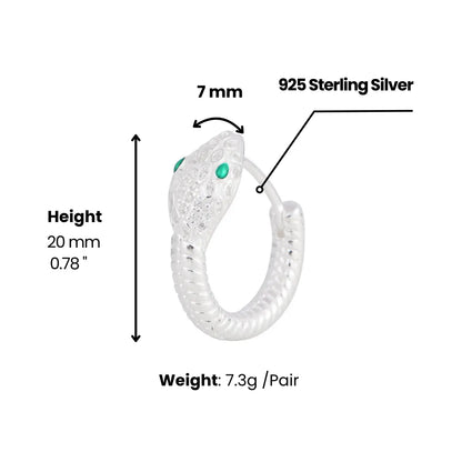 925 Silver Emerald Eye Snake Hoop Earrings Dimensions and Weight