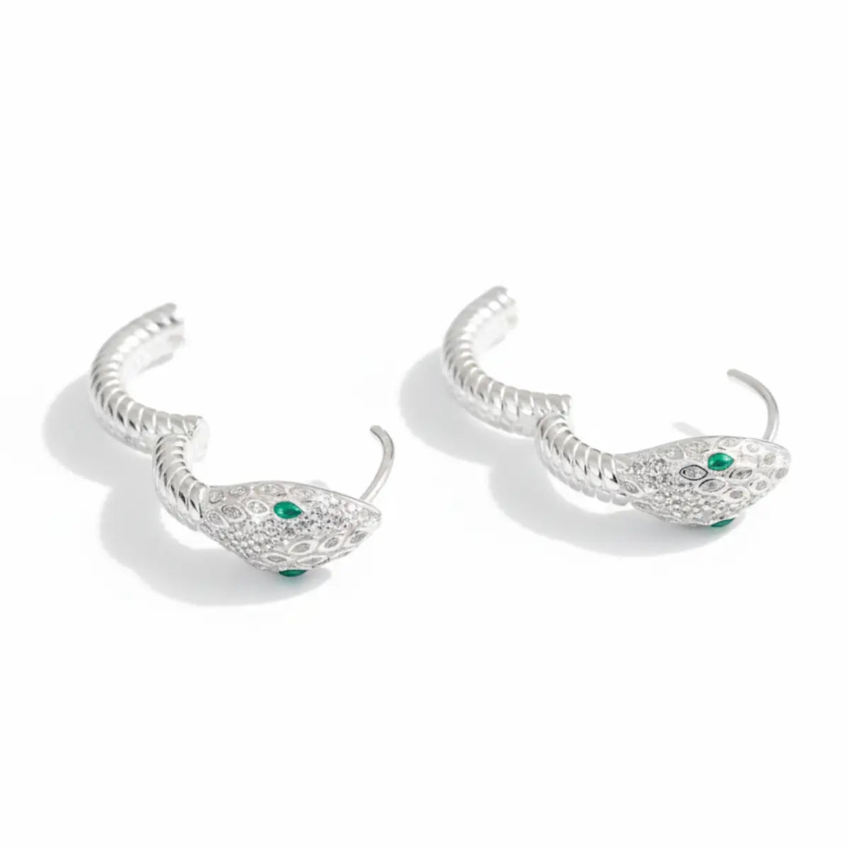 925 Silver Emerald Eye Snake Hoop Earrings Side