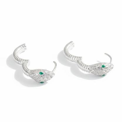 925 Silver Emerald Eye Snake Hoop Earrings Side