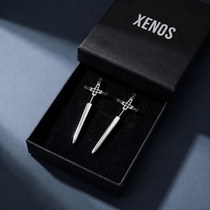 925 Silver Sword Earrings Presented in Xenos Jewelry Packaging Box