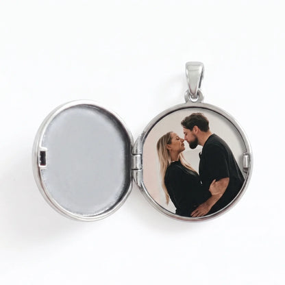 925 Silver Vintage Compass Photo Locket Necklace Open with Picture Inside
