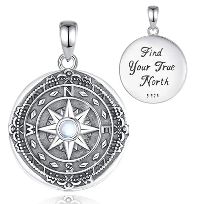 925 Sterling Silver Moonstone Compass Photo Locket Pendant Only Personalized Travel Jewelry